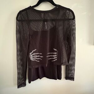 Hot Topic Black Mesh Skeleton Hand Top